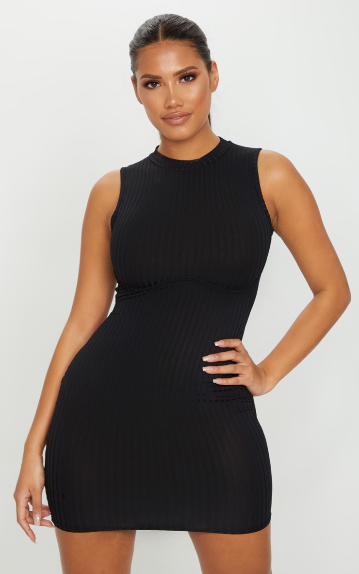 Shape Black Rib Bust Detail Bodycon Dress