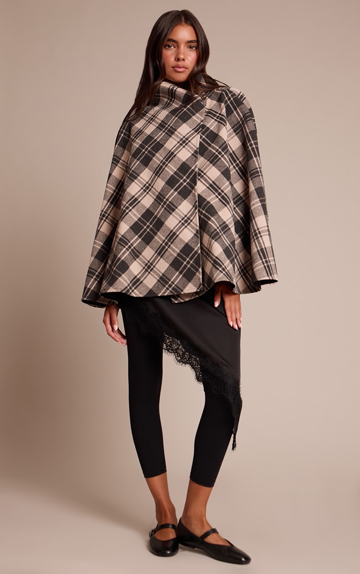 Manteau cache-cœur à col cheminée à carreaux mono image 3