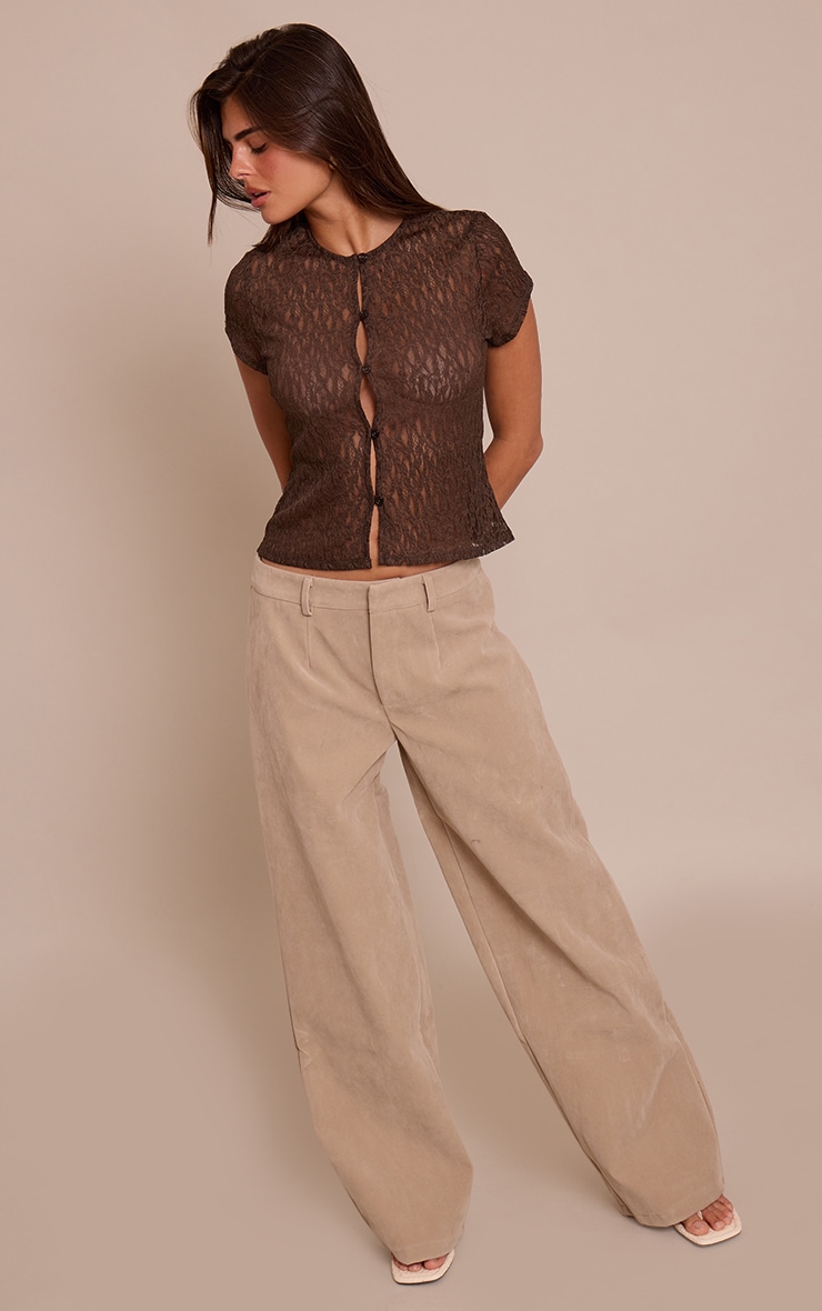 Chocolate Lace Short Sleeve Button Up Top image 3