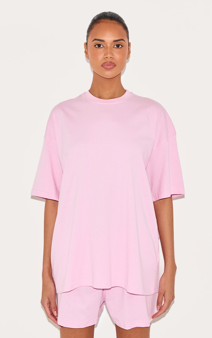 T-shirt oversize en coton rose bonbon à épaules carrées image 1