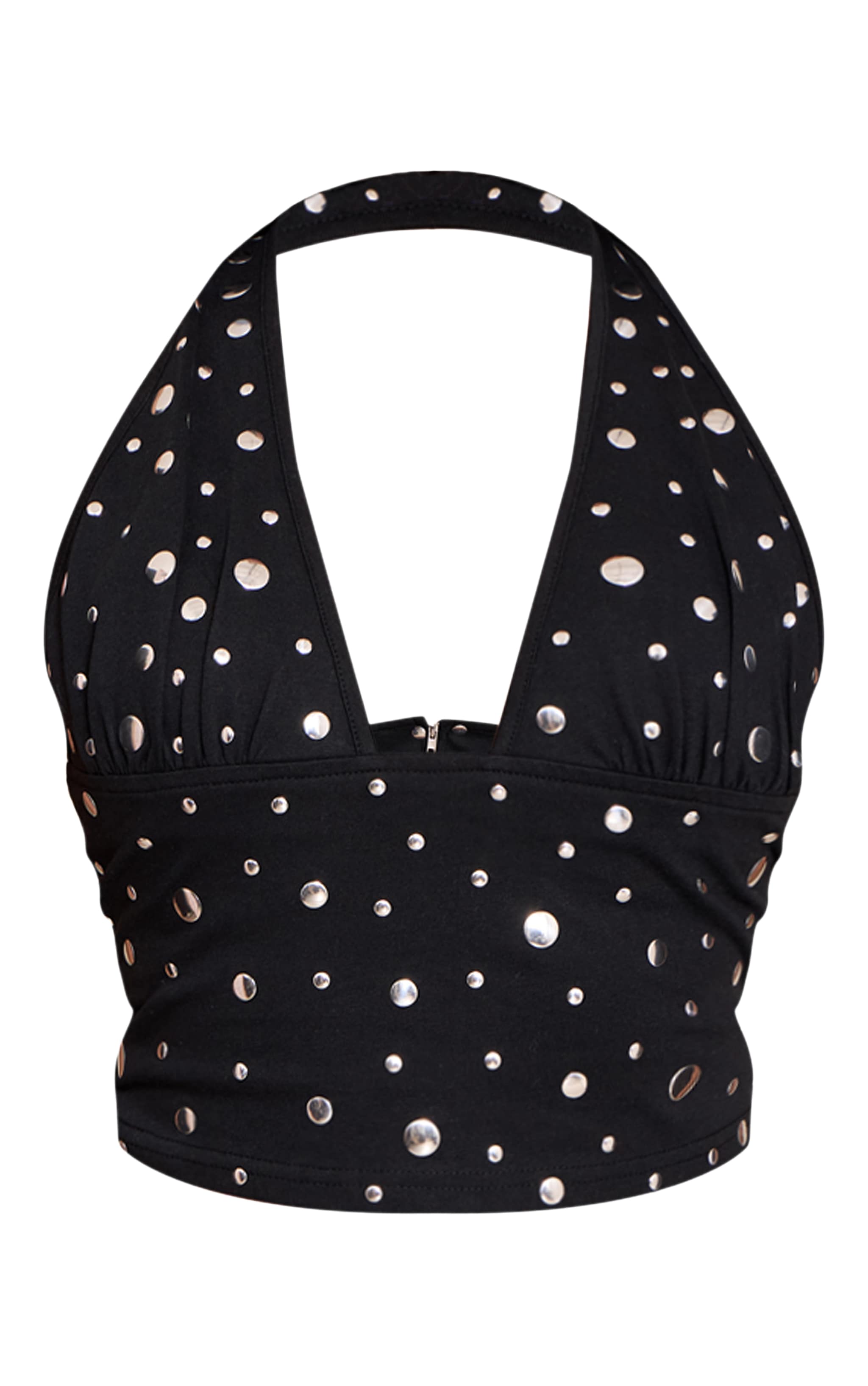 Petite Black Halterneck Stud Detail Crop Top image 5