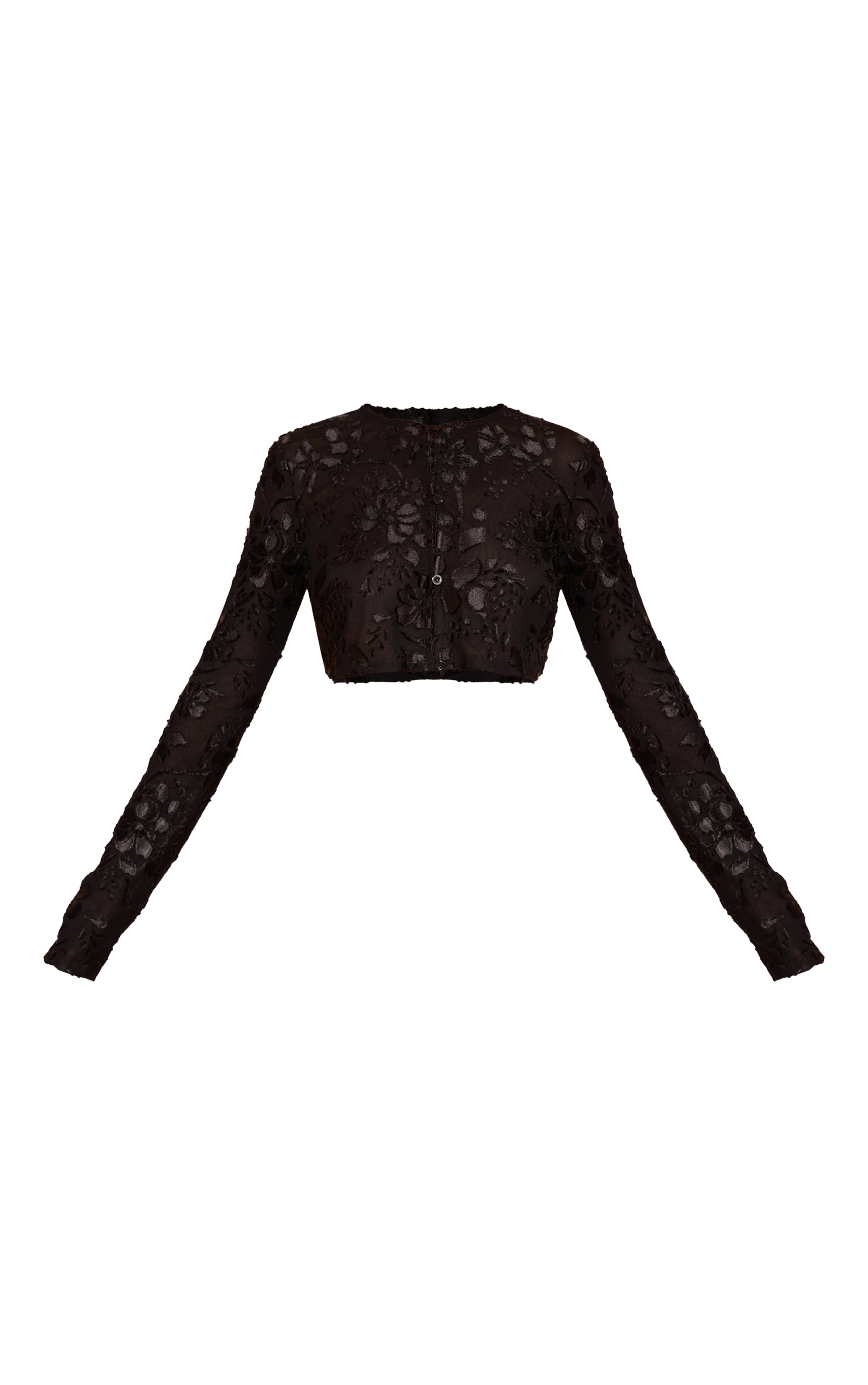 Black Floral Sheer Button Cropped Top image 5