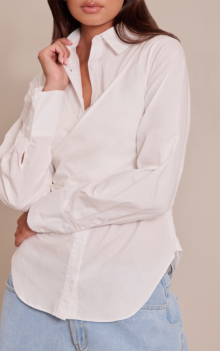 White Cotton Wrap Detail Longline Shirt image 4