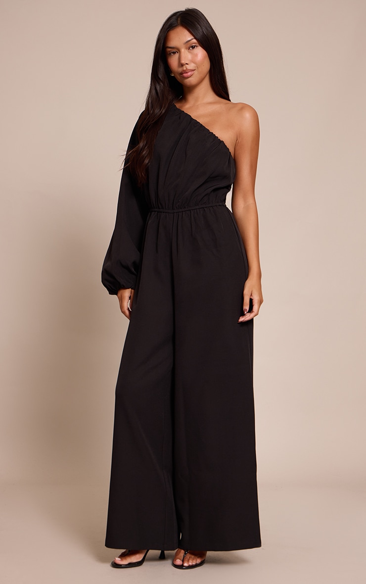 Combinaison asymétrique tissée noire à taille cintrée image 3