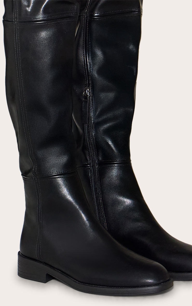 Black PU Round Toe Riding Knee High Boot image 5