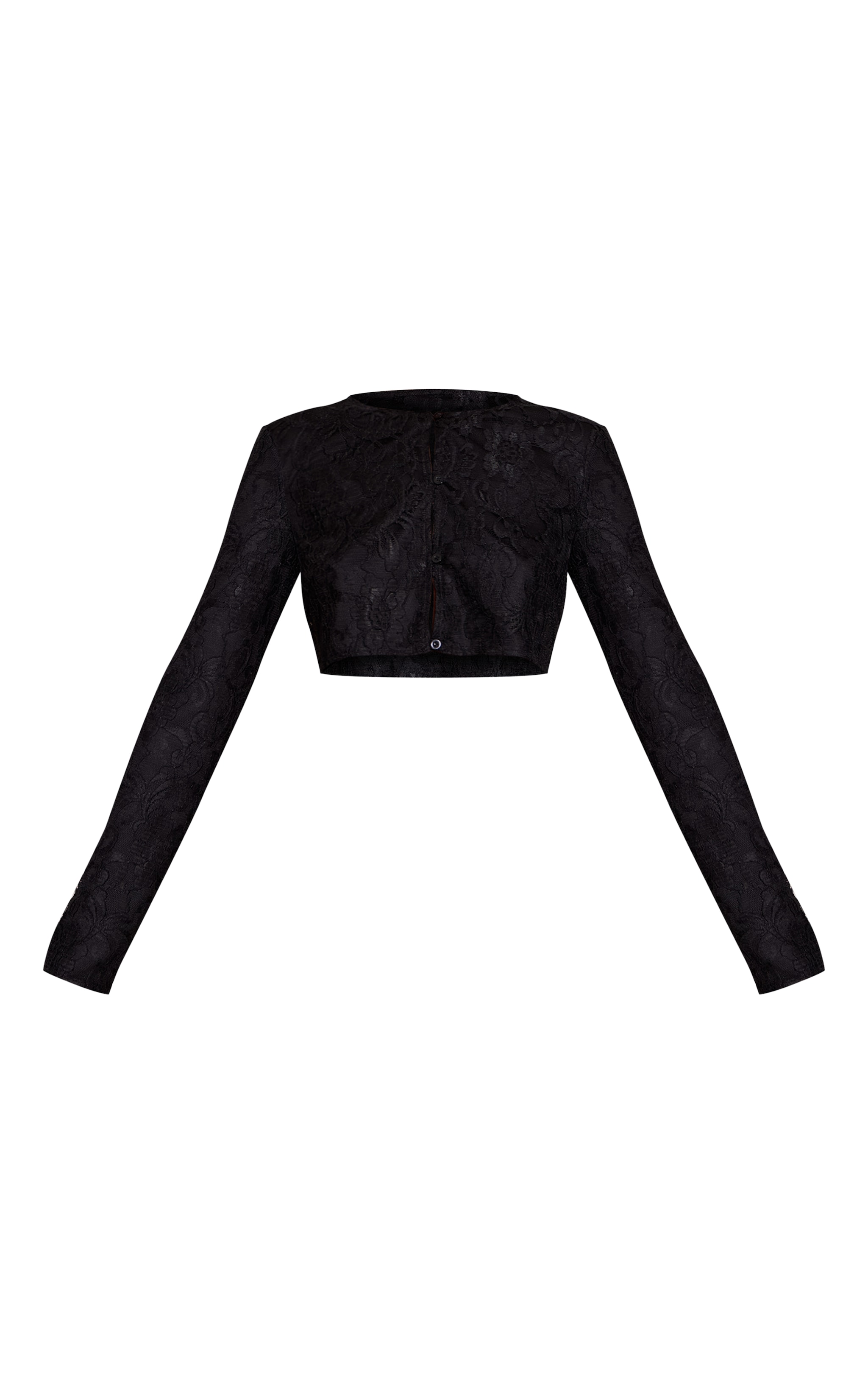 Black Lace Button Long Sleeve Cropped Top image 5