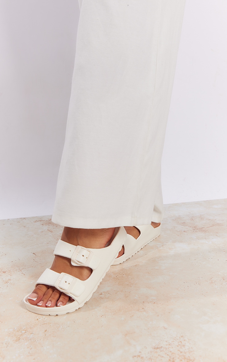 White Wide Fit Rubber Buckle Footbed Sliders image 1