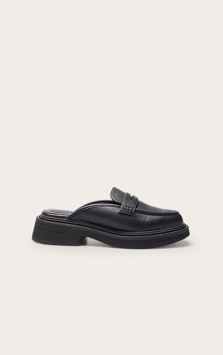 Mules style mocassins en PU mat noir à petit talon image 2