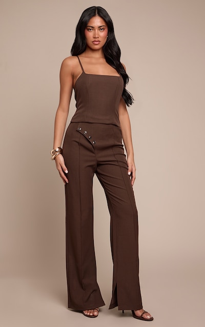 Chocolate Woven Tailored Button Detail Straight Leg Jumpsuit