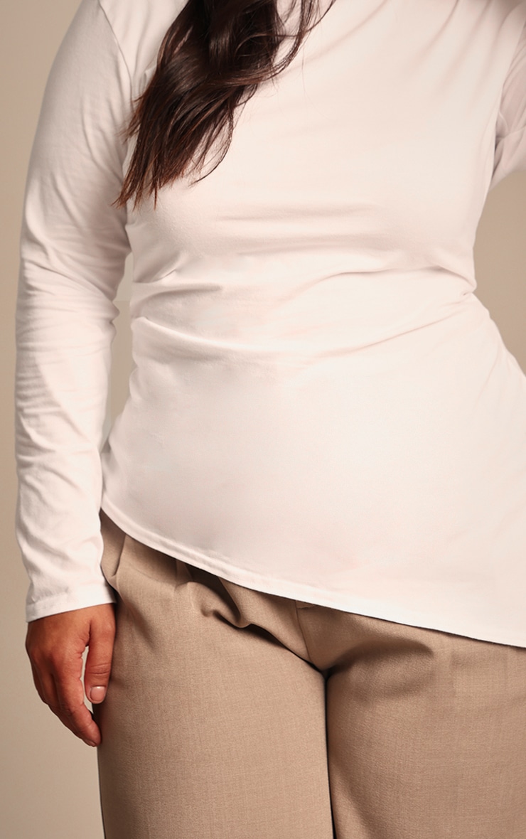 Plus White Cotton Ruched Side Long Sleeve T-shirt image 4