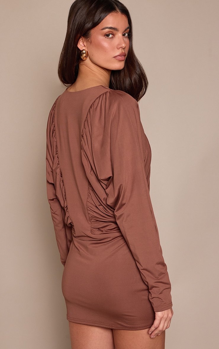 Mauve Soft Touch Long Sleeve Ruched Side Mini Dress image 2