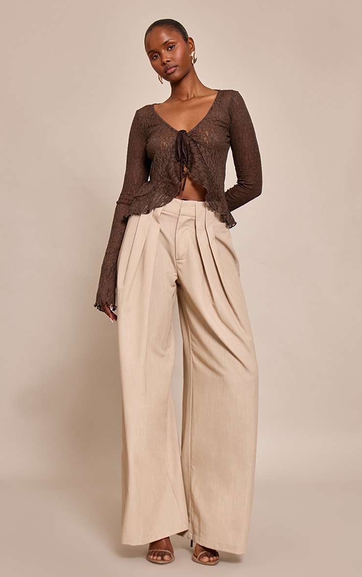 Chocolate Lace Tie Front Ruffle Long Sleeve Top image 3