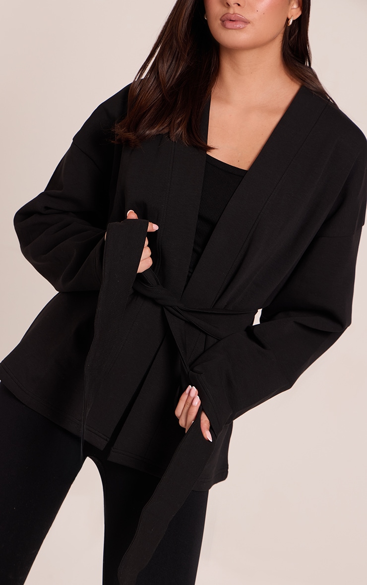 Black Interlock Tie Waist Yoga Jacket image 4
