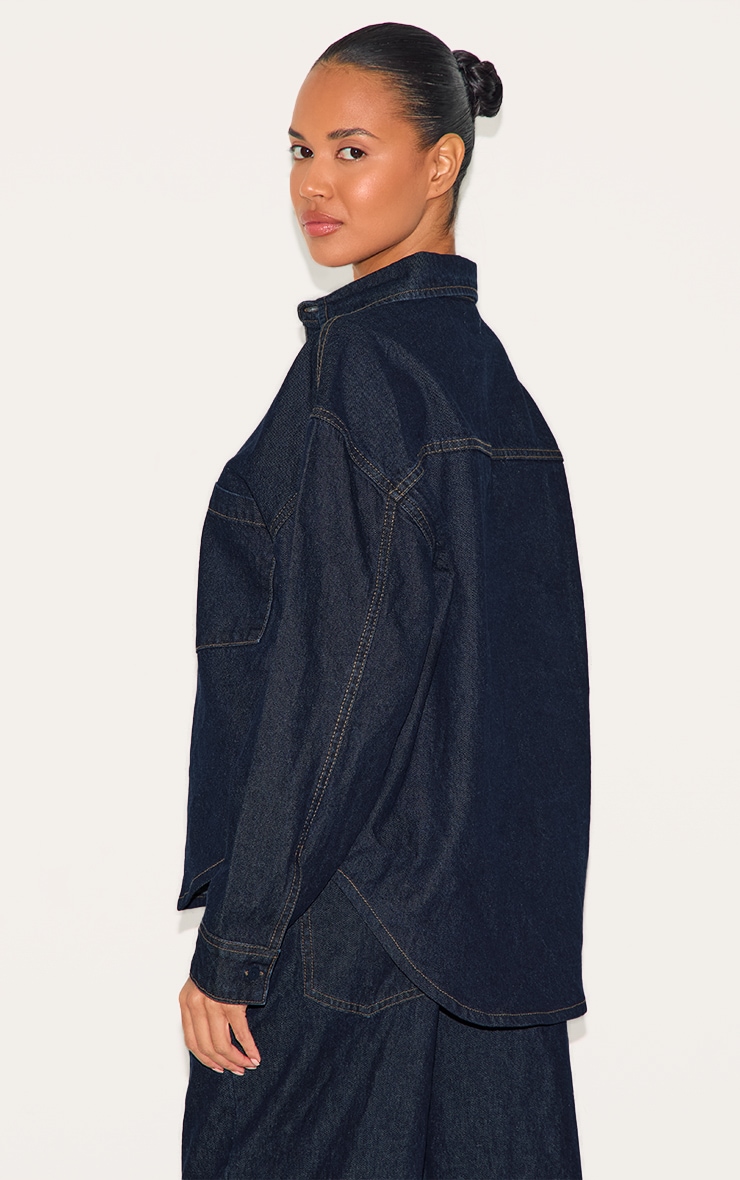 Dark Indigo Dip Hem Button Up Denim Shirt image 3