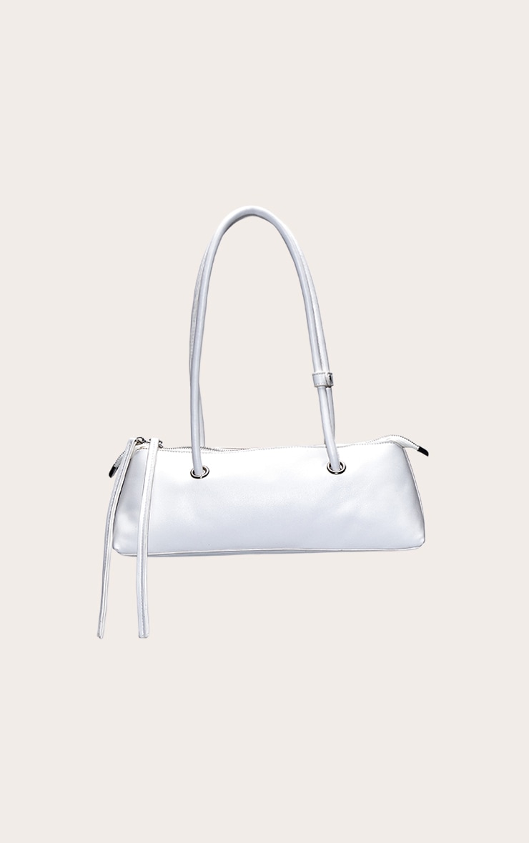 Off White PU Elongated Handle Shoulder Bag image 2