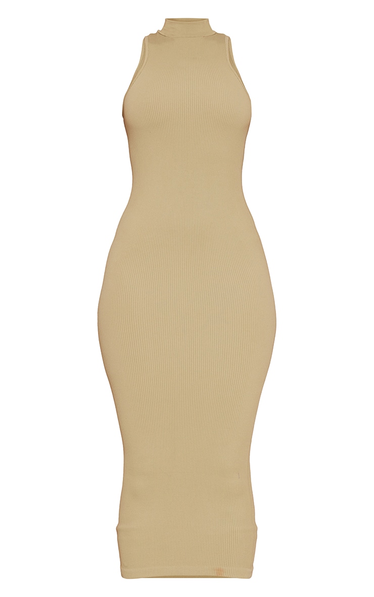 Sage Green Contour Structured Rib High Racer Neck Midaxi Dress image 5