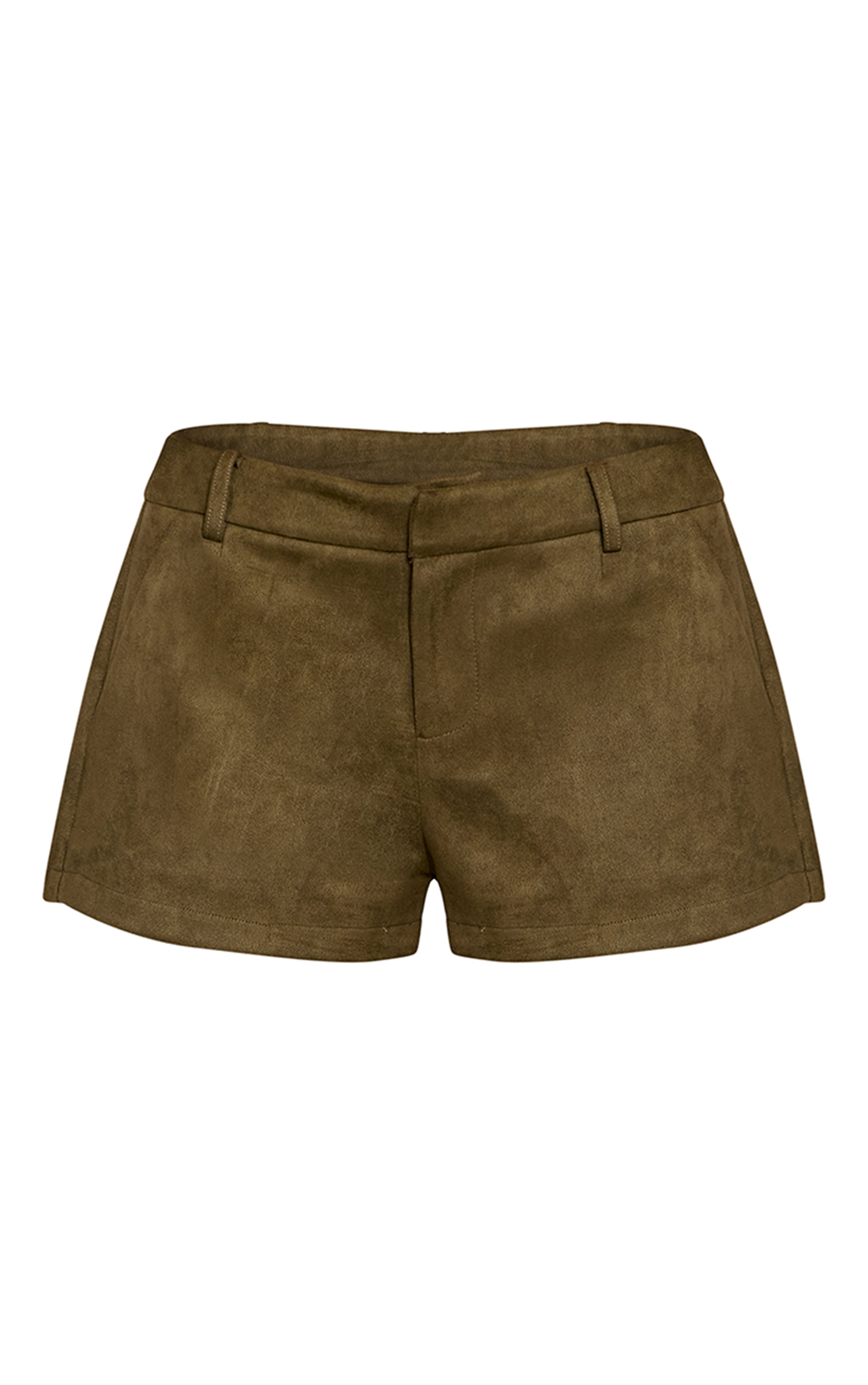 Khaki Faux Suede Tailored Shorts image 6