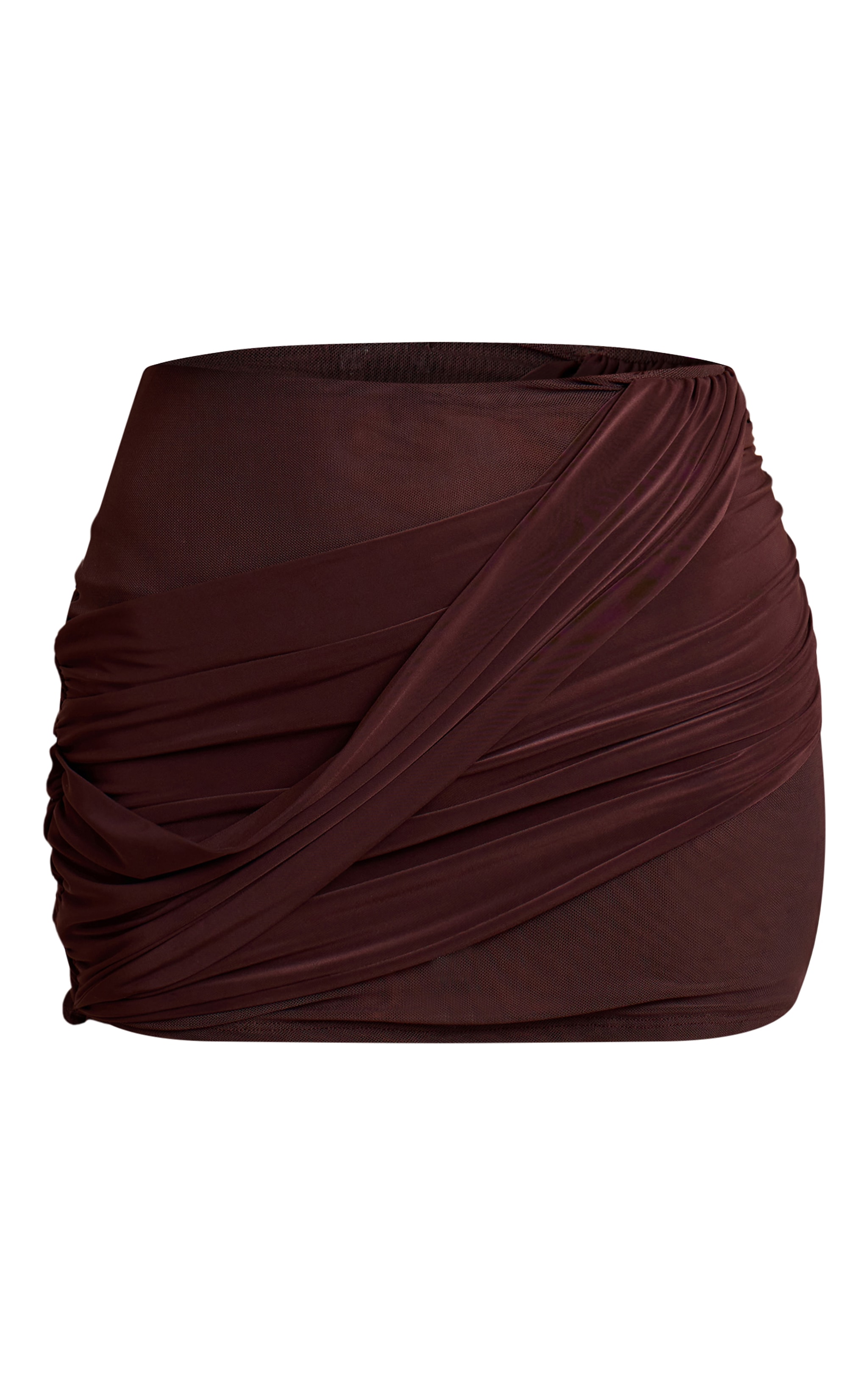 Chocolate Mesh Double Layer Slinky Drape Mini Skirt image 6