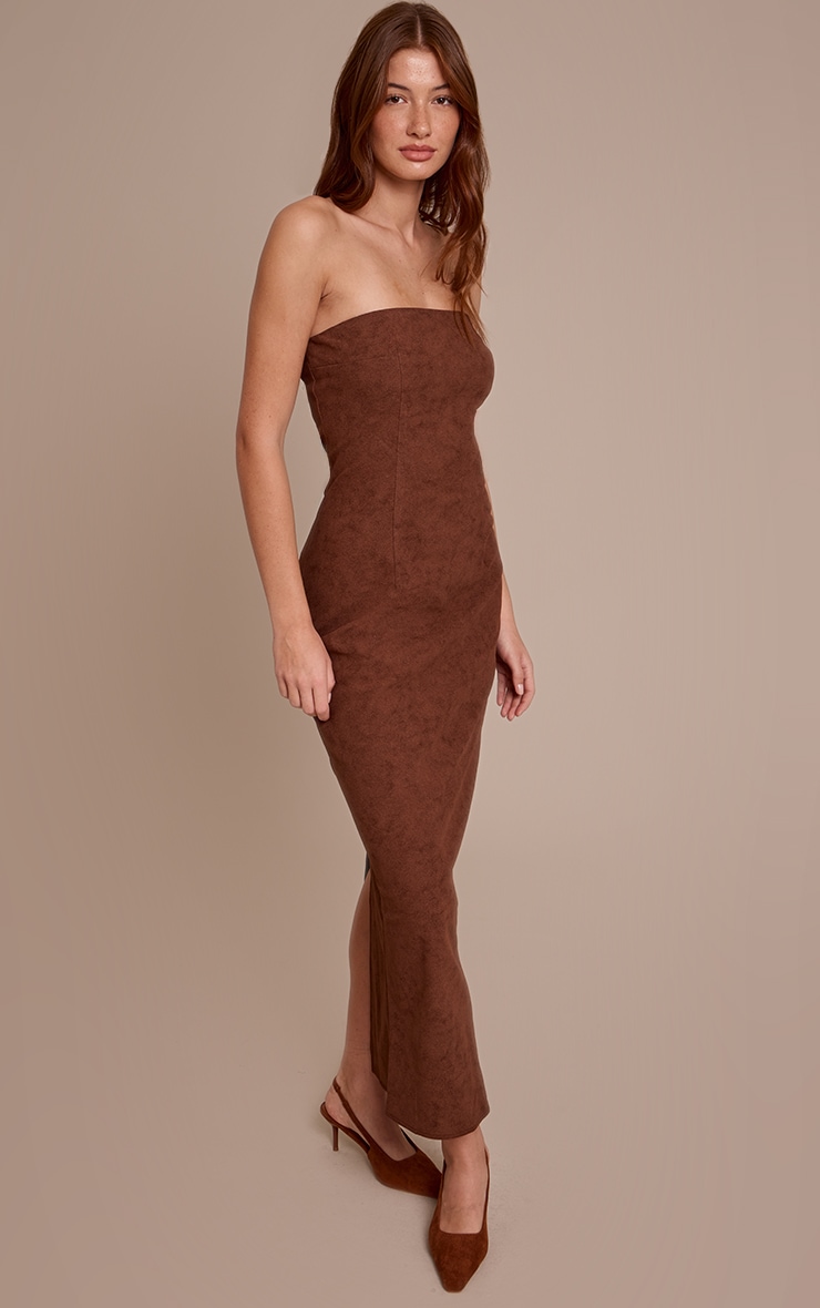 Chocolate Faux Suede Bandeau Maxi Dress