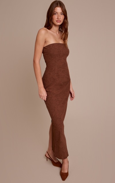 Chocolate Faux Suede Bandeau Maxi Dress