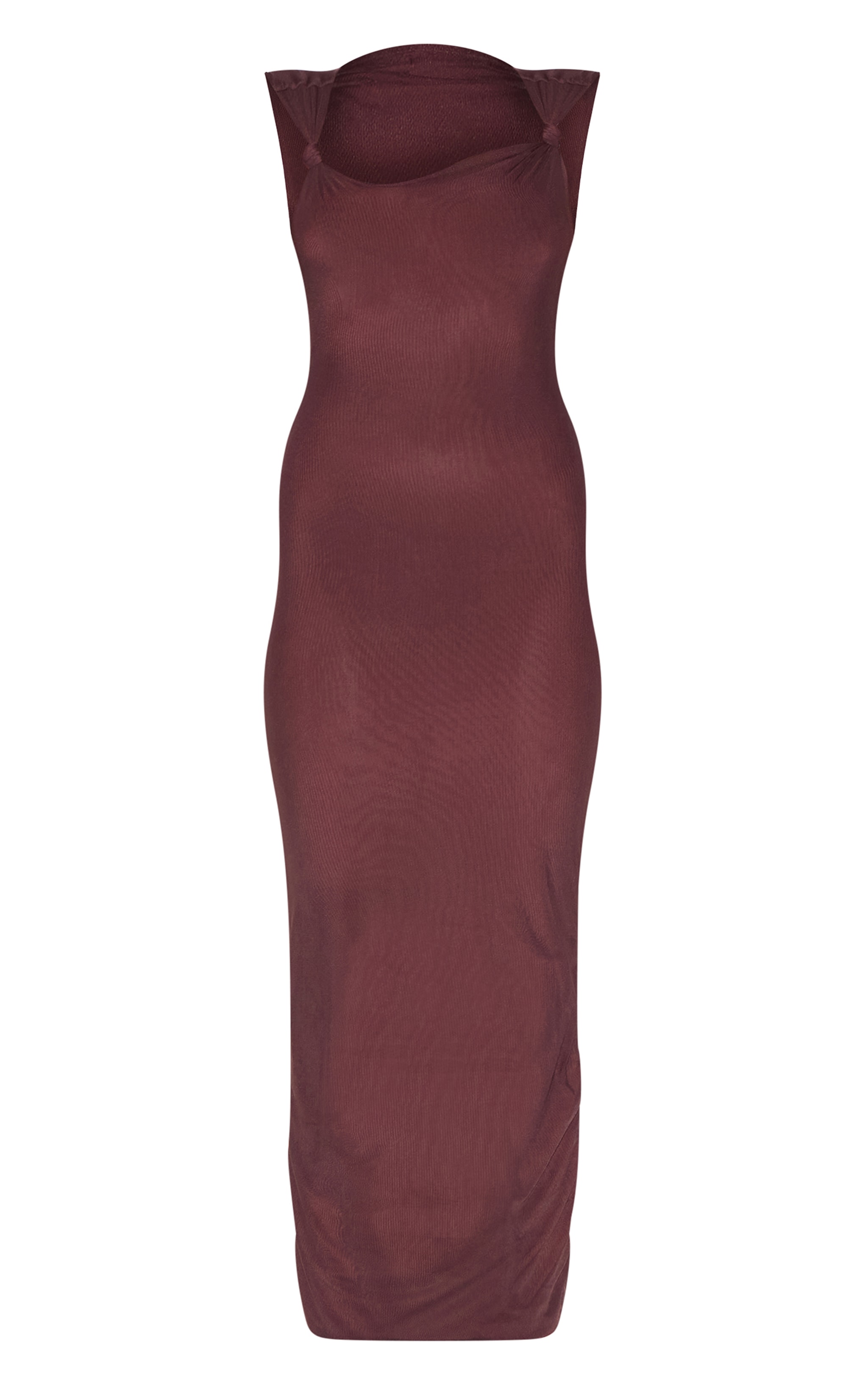 Dark Taupe Lined Mesh Asymmetrical Knotted Midaxi Dress image 5