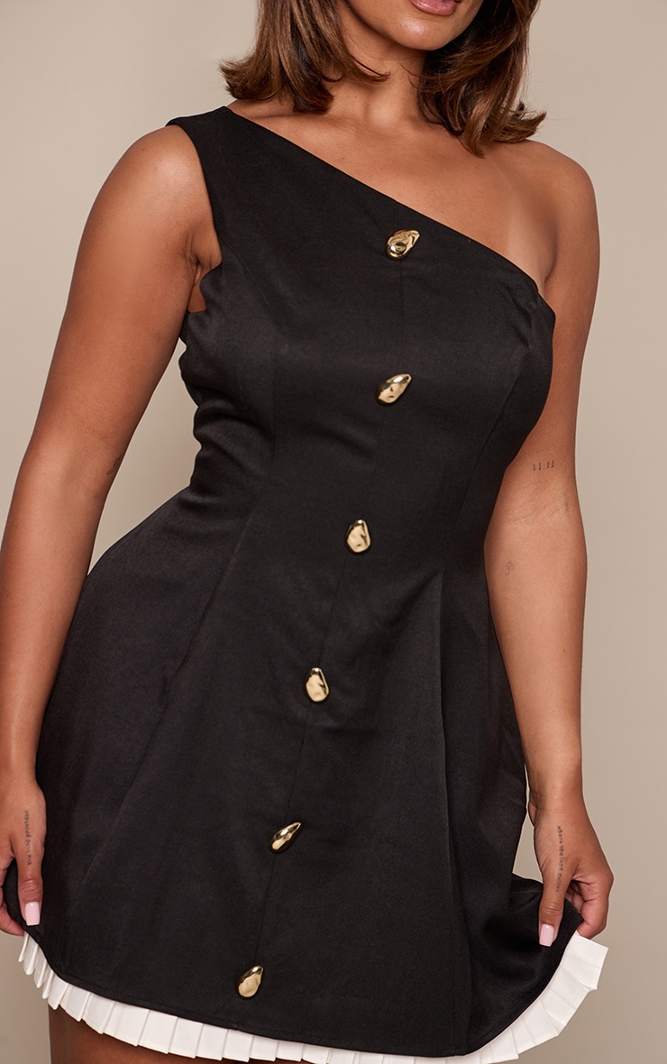 Shape Black Contrast One Shoulder Pleated Skirt Mini Dress image 4