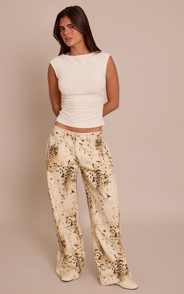 Cream Soft Cotton Ruched Side Sleeveless Top image 3