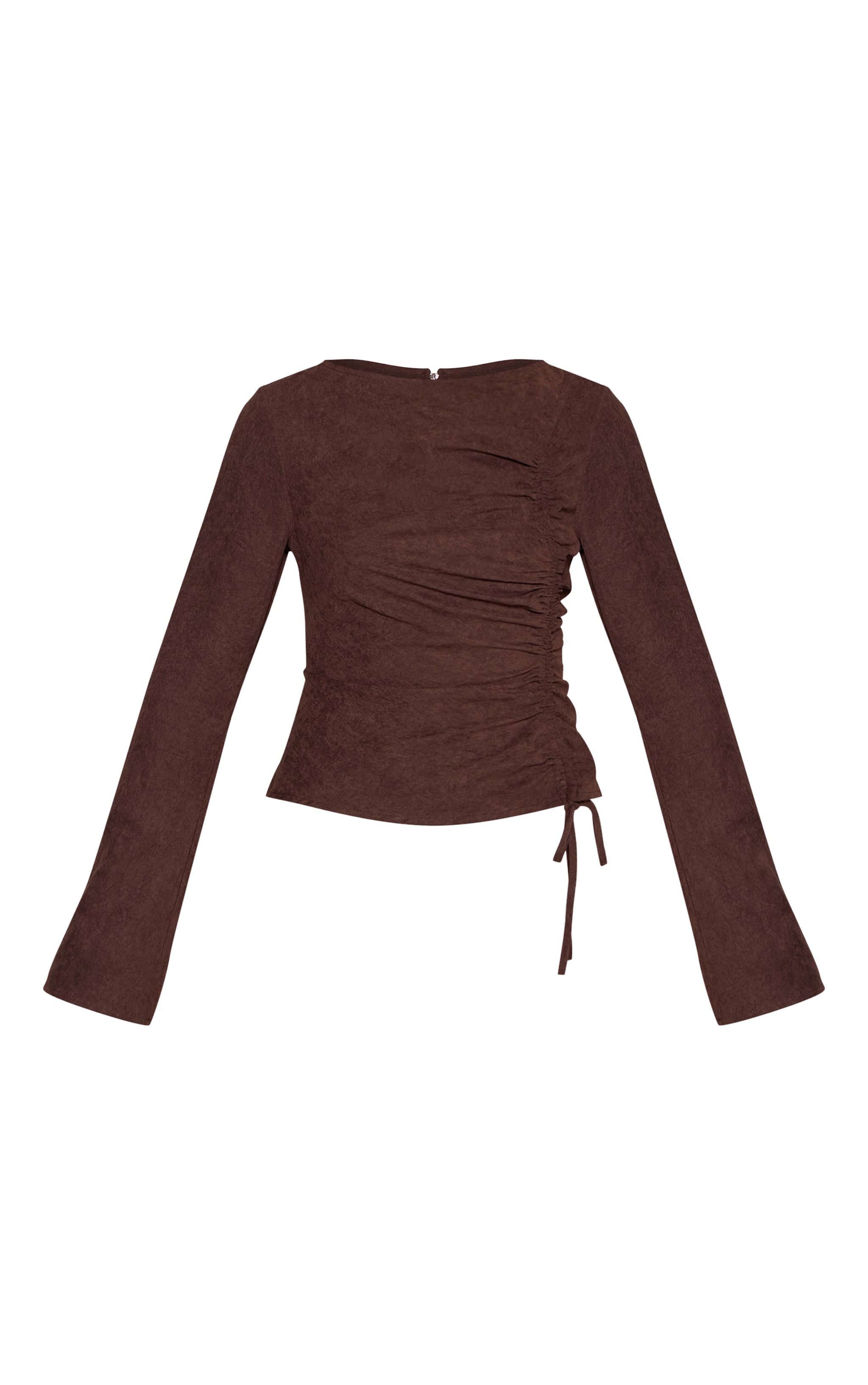Chocolate Peachskin Ruched Front Fitted Top  image 5