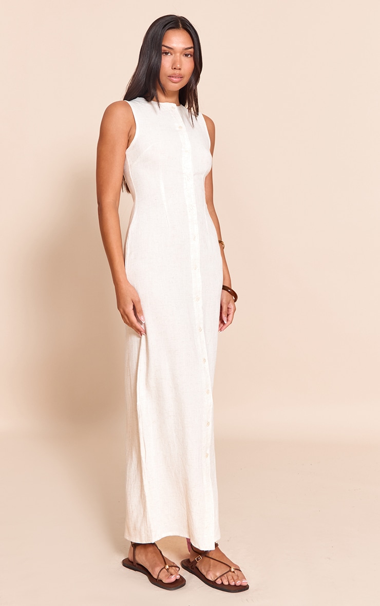 Natural Textured Button Down Sleeveless Maxi Dress image 1