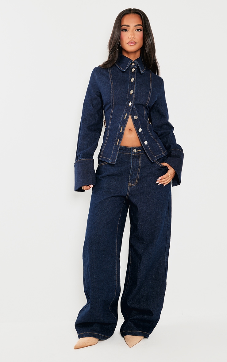 Petite Indigo Blue Wash Straight Leg Mid Rise Jeans image 1