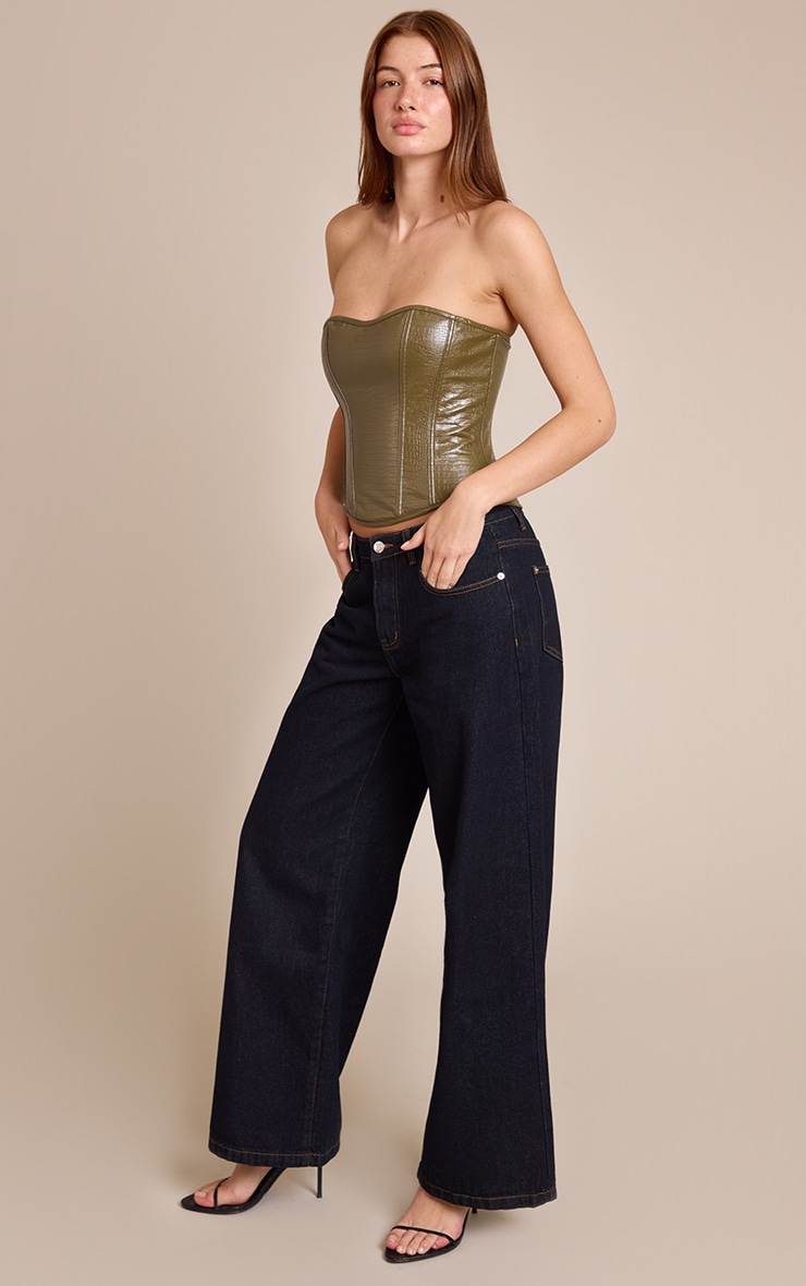 Corset bandeau en PU vert olive à dos lacé image 3