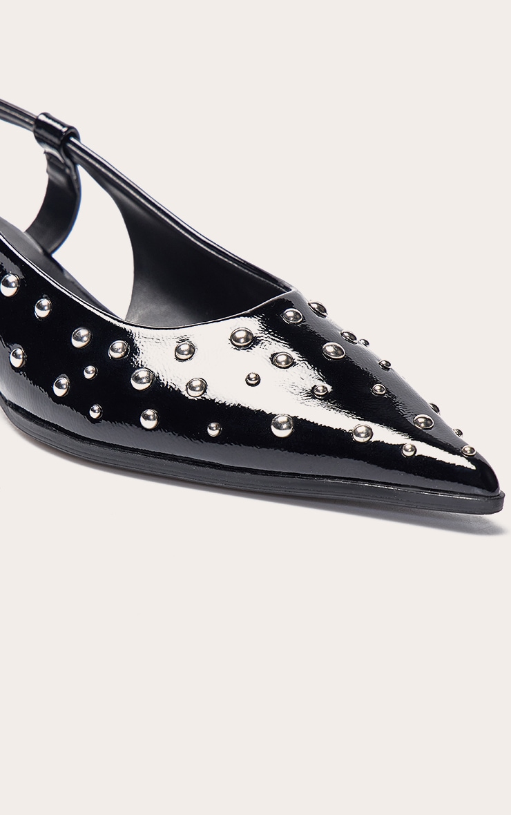 Black Crinkle PU Stud Detail Kitten Court Heels image 5
