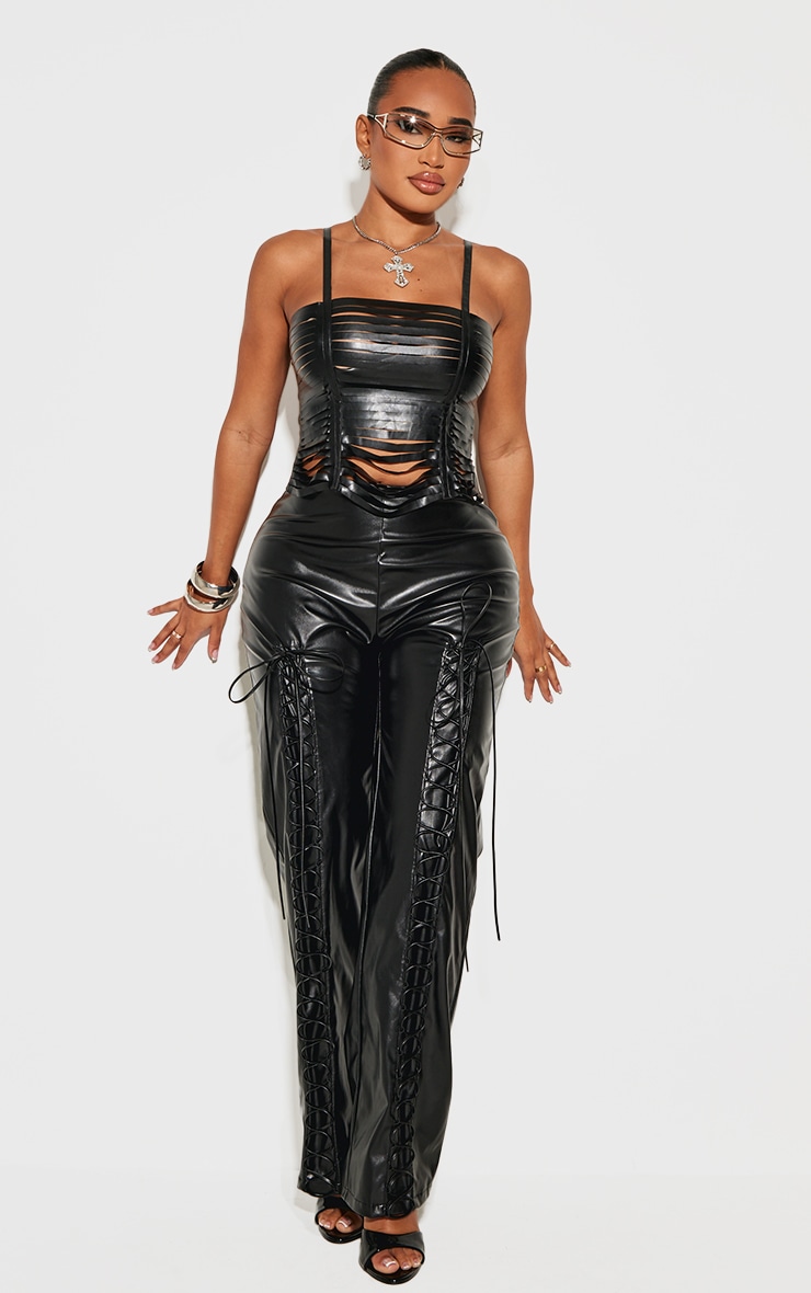 Shape Black Faux Leather Shredded Long Top image 3