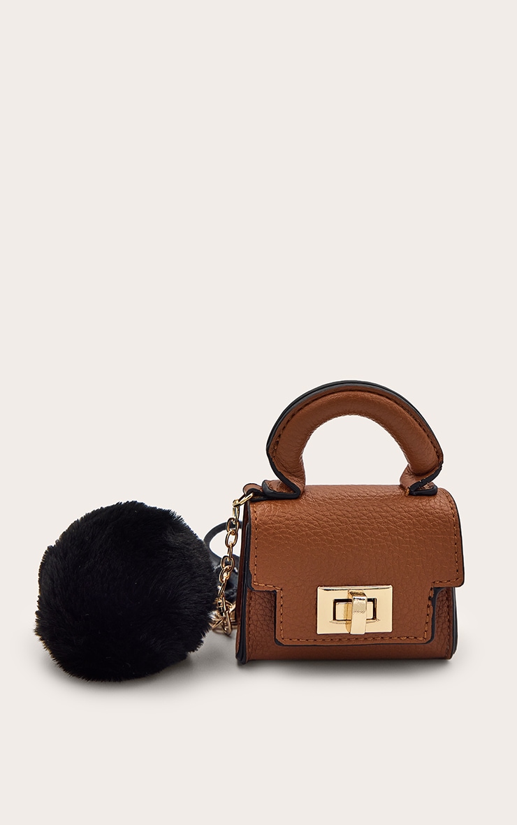 Tan Mini Bag And Pom-pom Bag Charm image 2