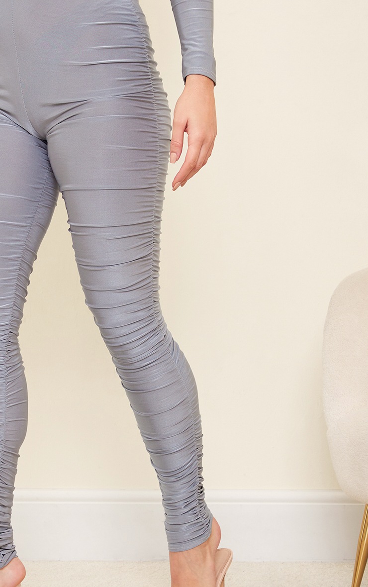 Tall Grey Slinky Ruched Side Seam Leggings image 4