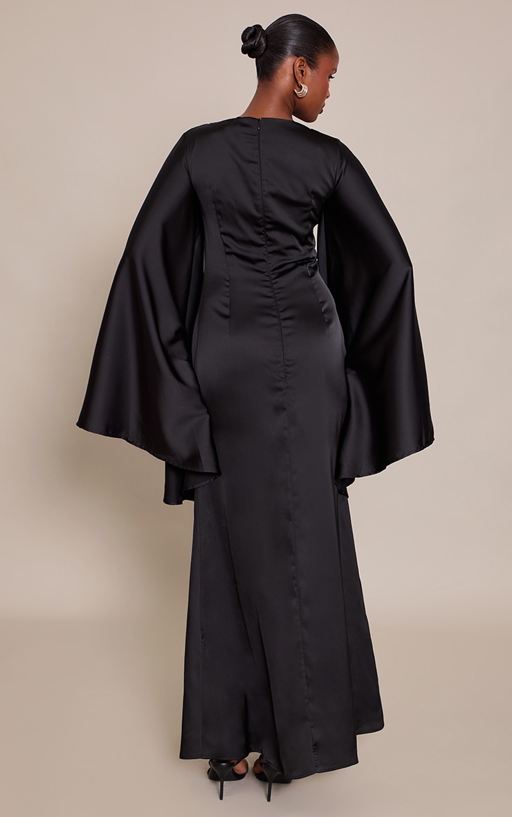 Black Satin Flared Sleeve Maxi Dress image 2