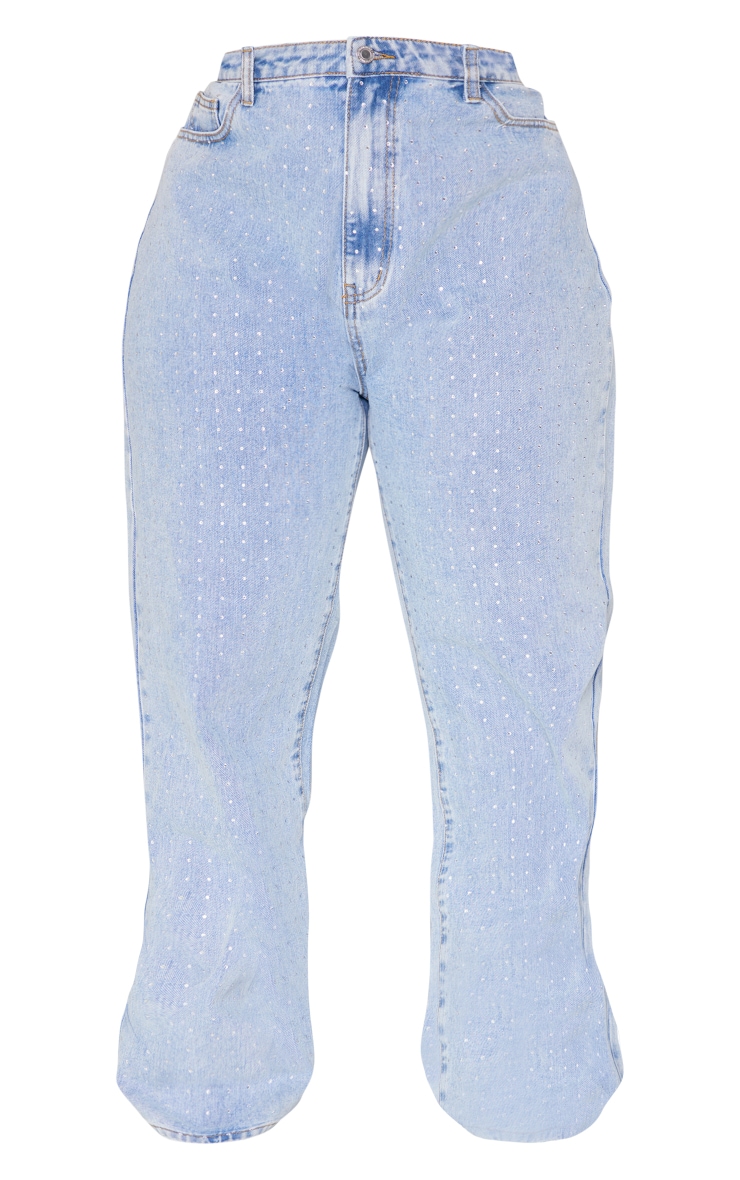 Plus Light Blue Wash Scattered Diamante Jeans | Plus Size