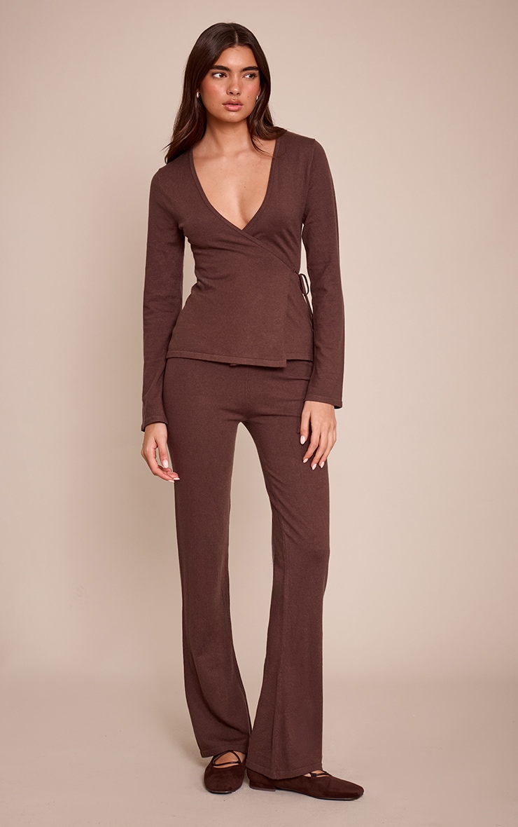 Chocolate Fine Knit Wrap Style Cardigan  image 3