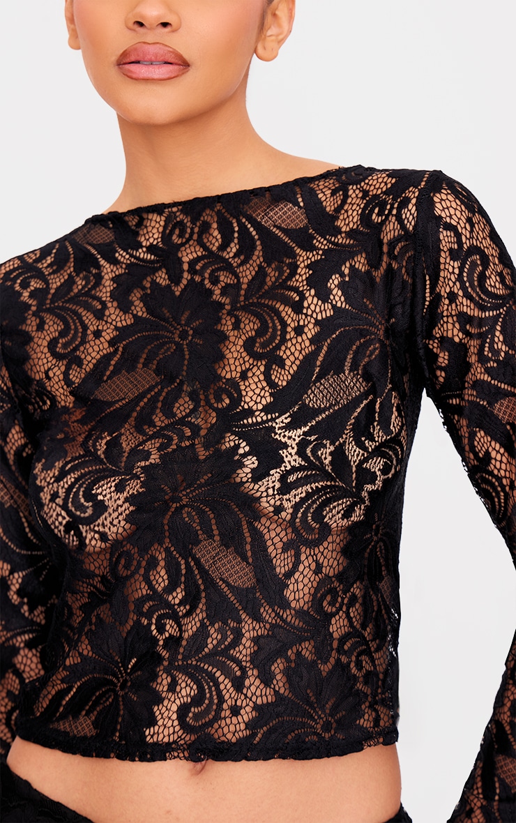 Black Lace Boatneck Long Sleeve Long Top image 4