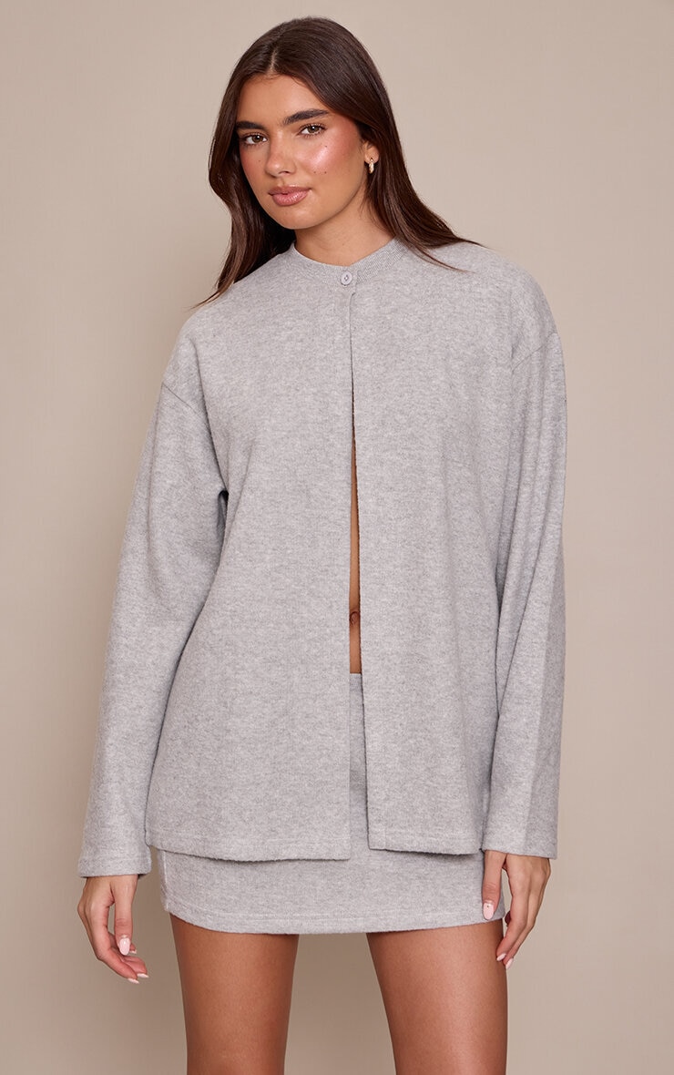 Grey Super Soft Split Front Boxy Cardigan image 1