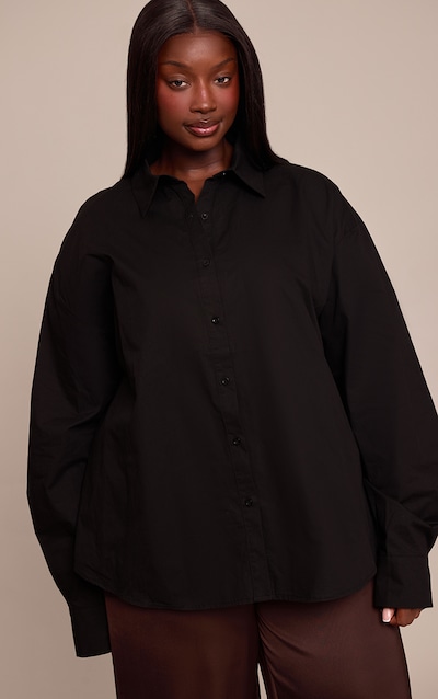 Plus Black Cotton Multi Button Cinched Shirt