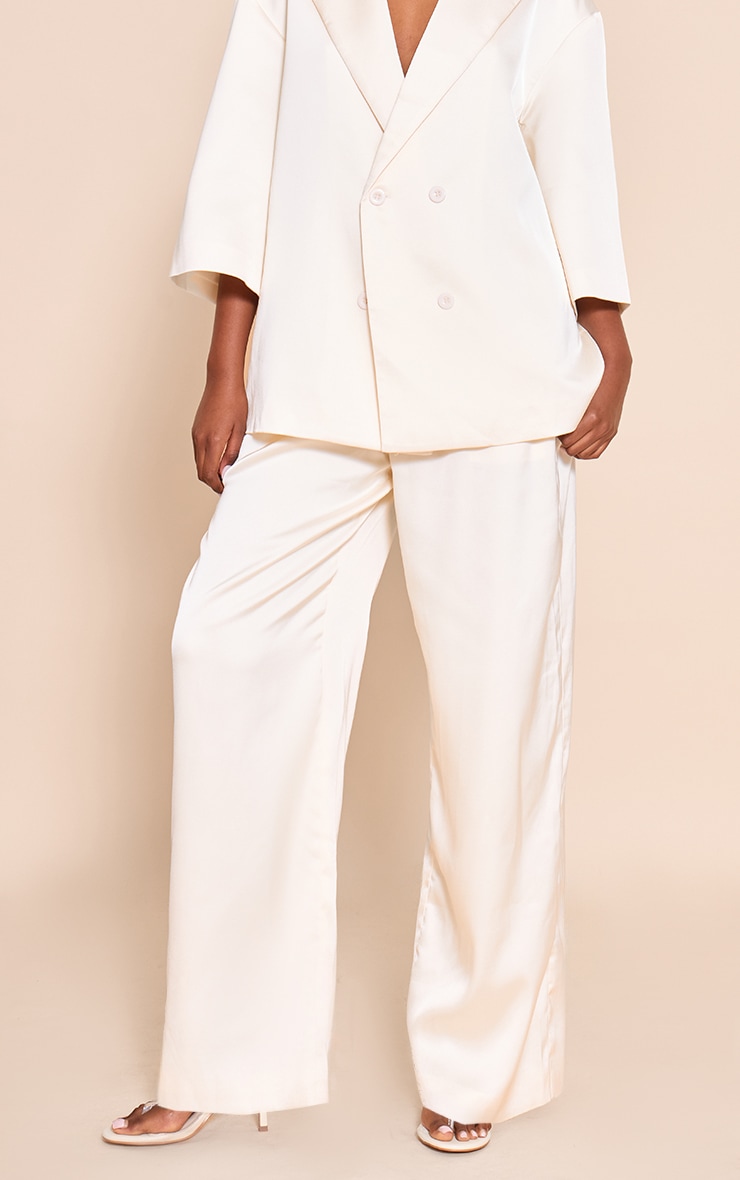 Cream Tailored Satin Wide Leg Pant image 2