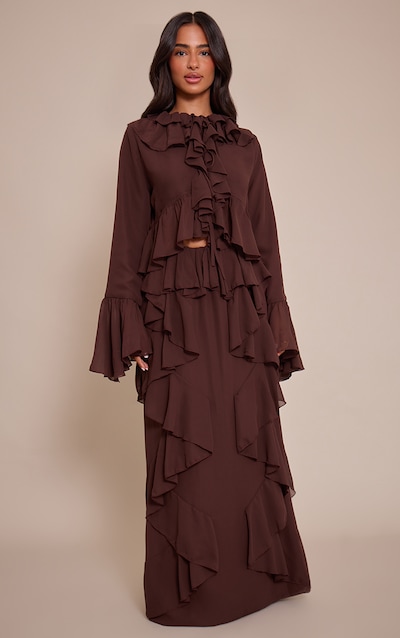 Petite Chocolate Ruffle Chiffon Maxi Skirt