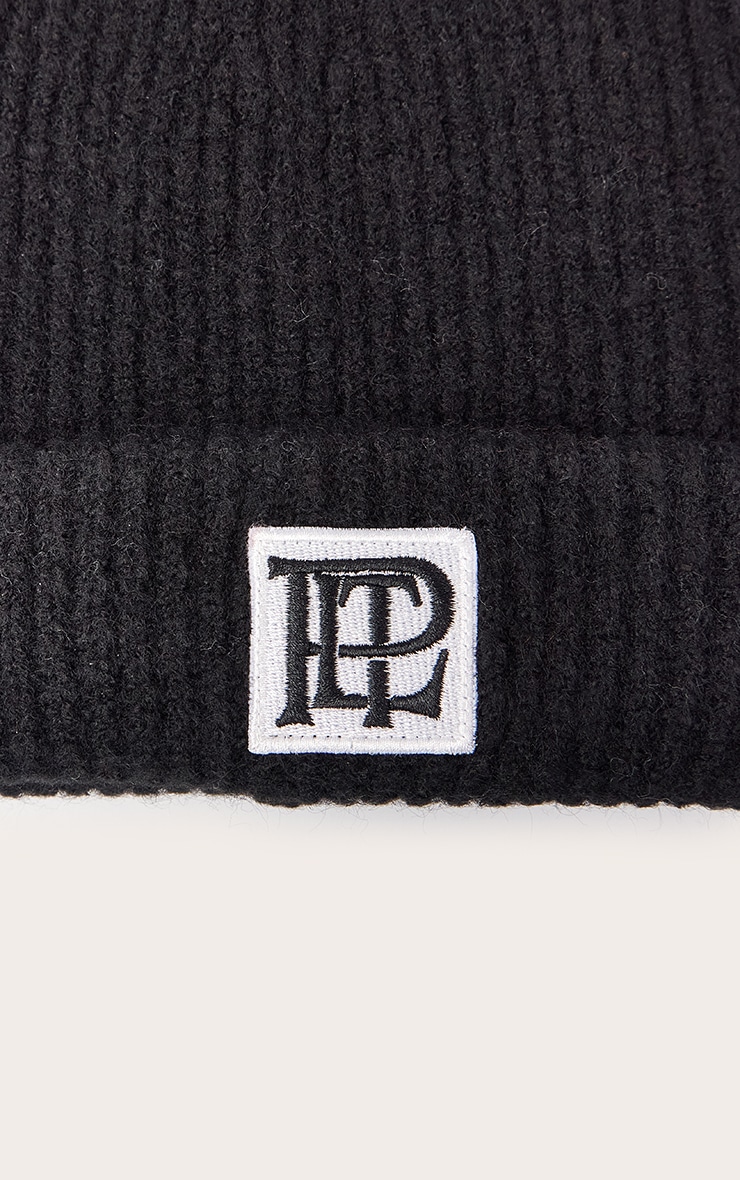 PLT Logo Black Brushed Knit Fold Over Beanie image 3
