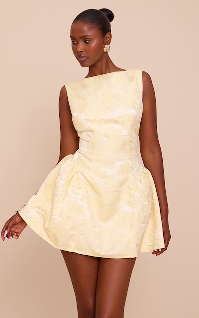 Lemon Floral Jacquard Boat Neck Shift Dress