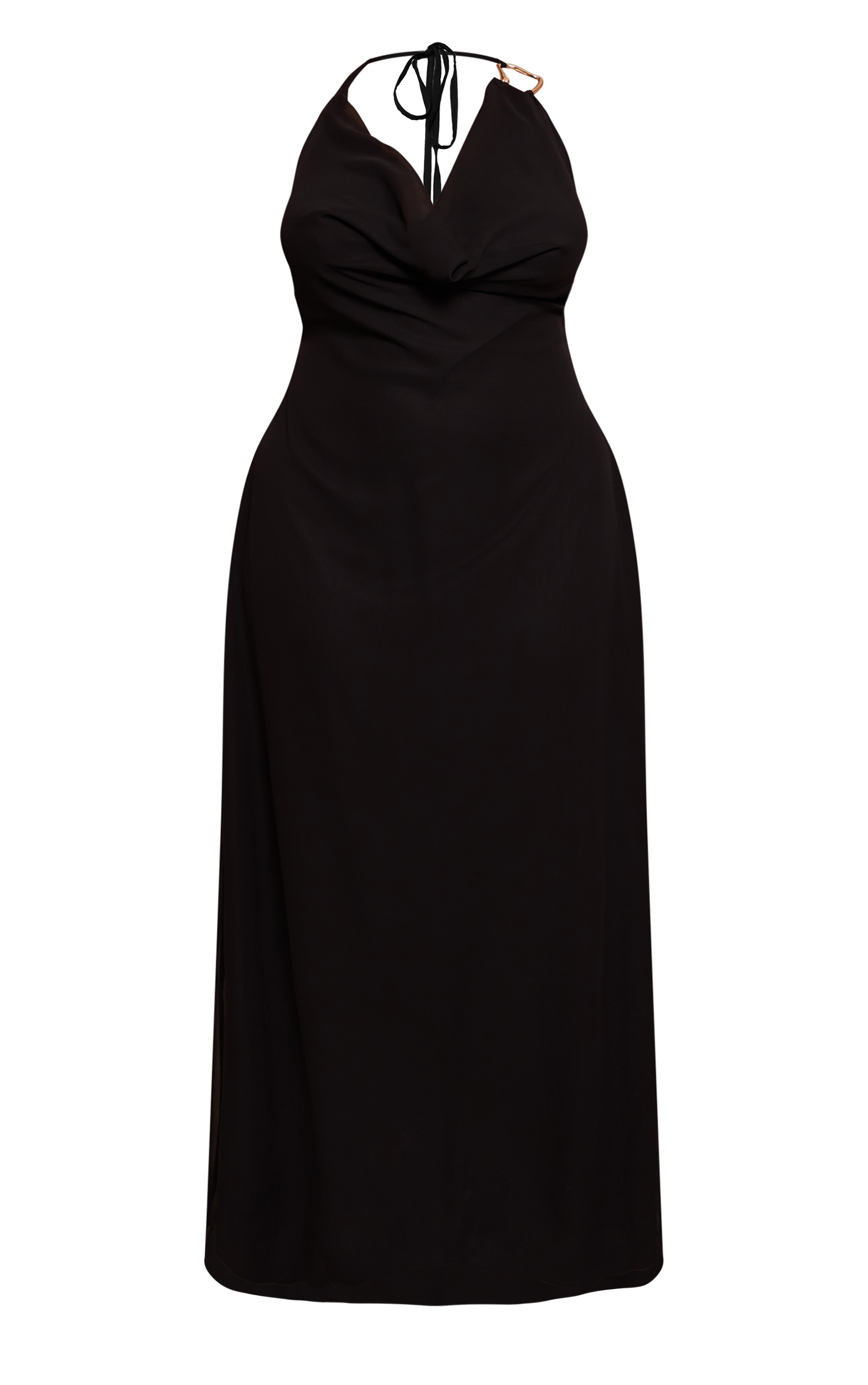 Plus Black Chiffon Halterneck Trim Detail Maxi Dress image 5
