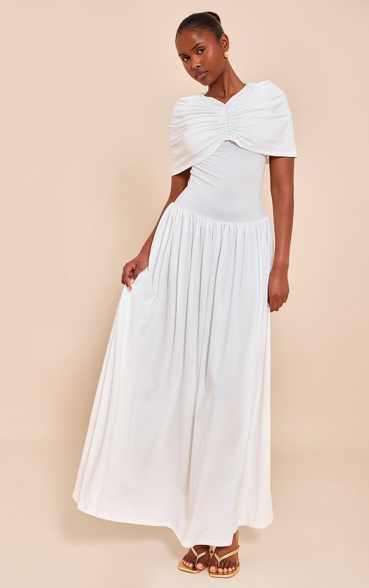 White Bardot Extreme Fold Over Ruched Detail Maxi Dress image 1