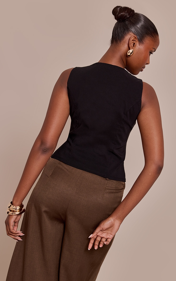 Black Stretch Woven Zip Detail Longline Top image 2