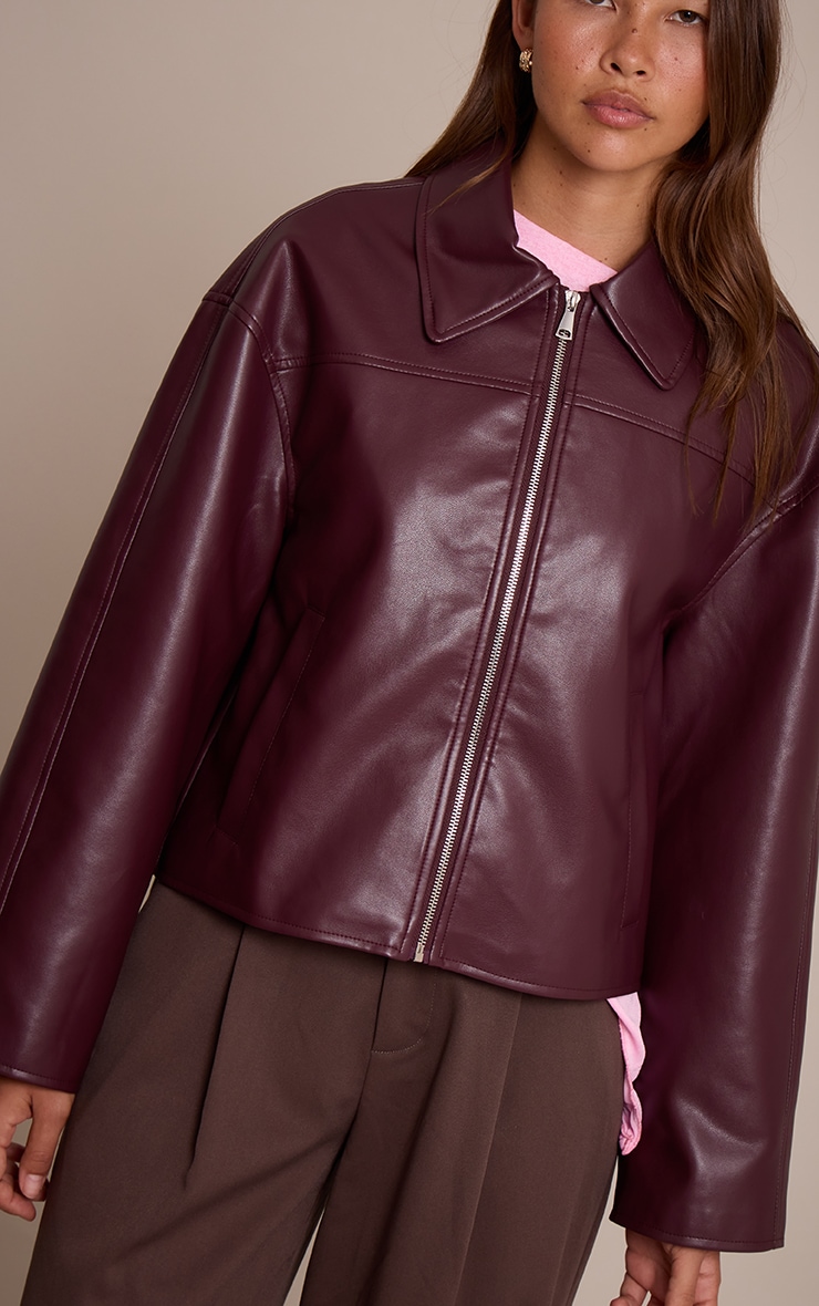 Burgundy Zip Through Pu Jacket