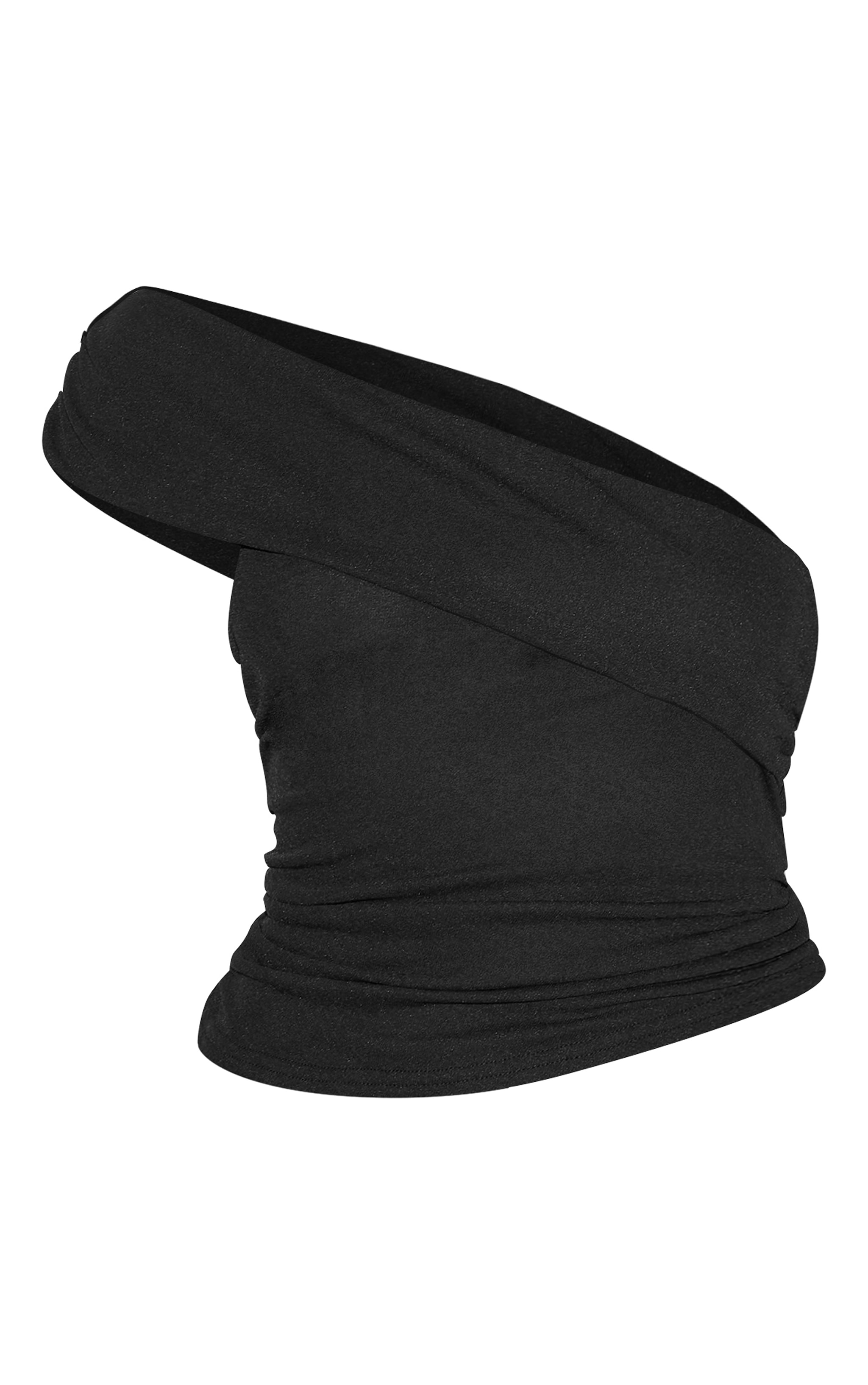 Black Onion Skin Ruched Side Asymmetric Top image 5